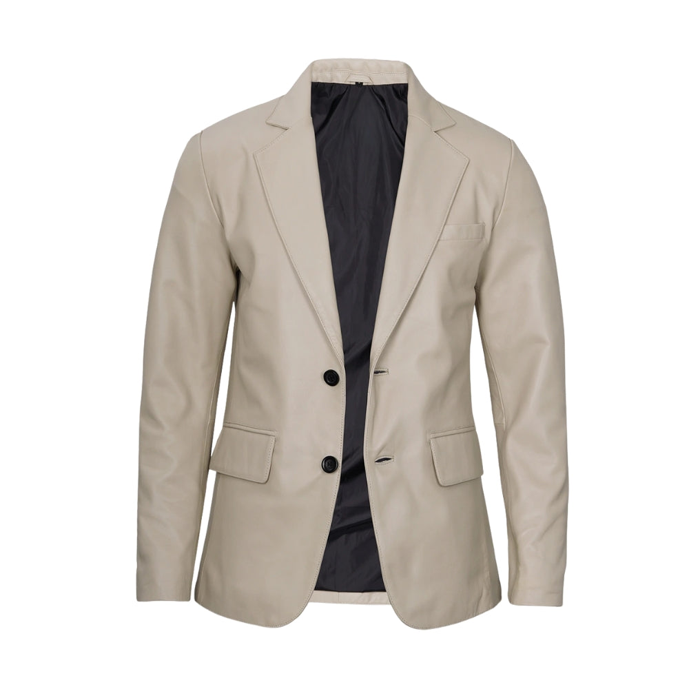 Men's Beige Real Leather Blazer Jacket