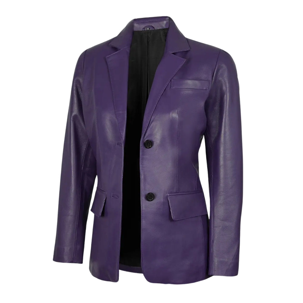 Women's Purple Leather Blazer Jacket