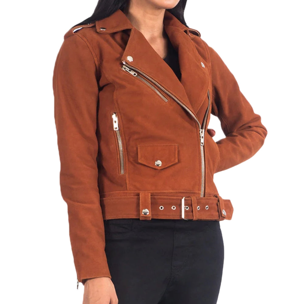 Women's Brown Suede Biker Jacket