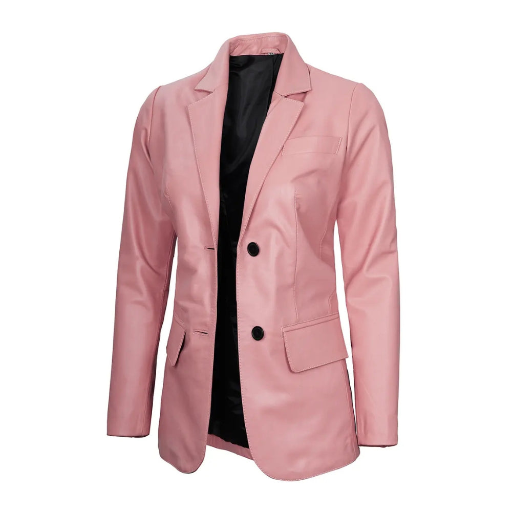 Pink Women’s Real Leather Blazer Jacket