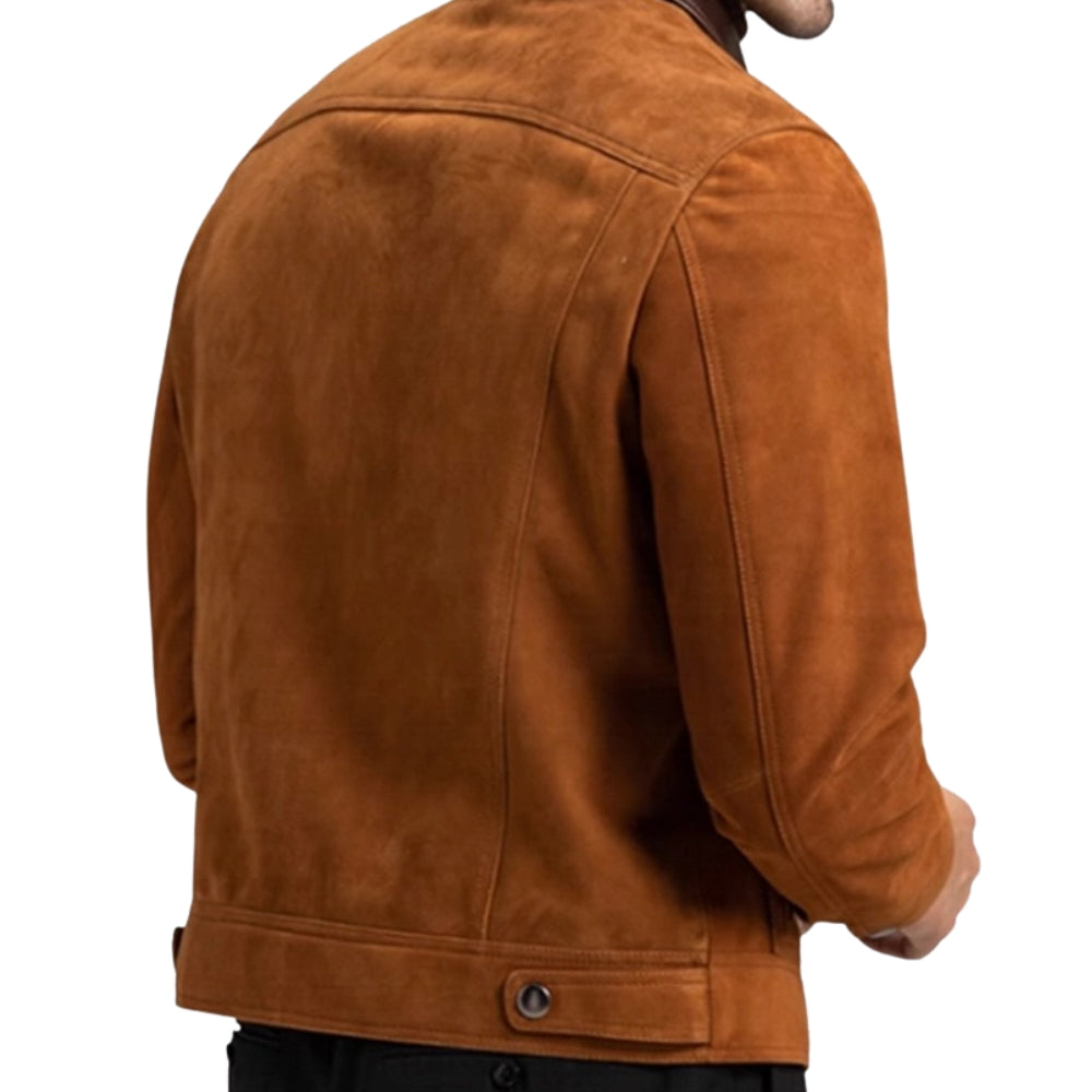 Men’s Brown Suede Trucker Jacket – Vintage Leather Bomber Style