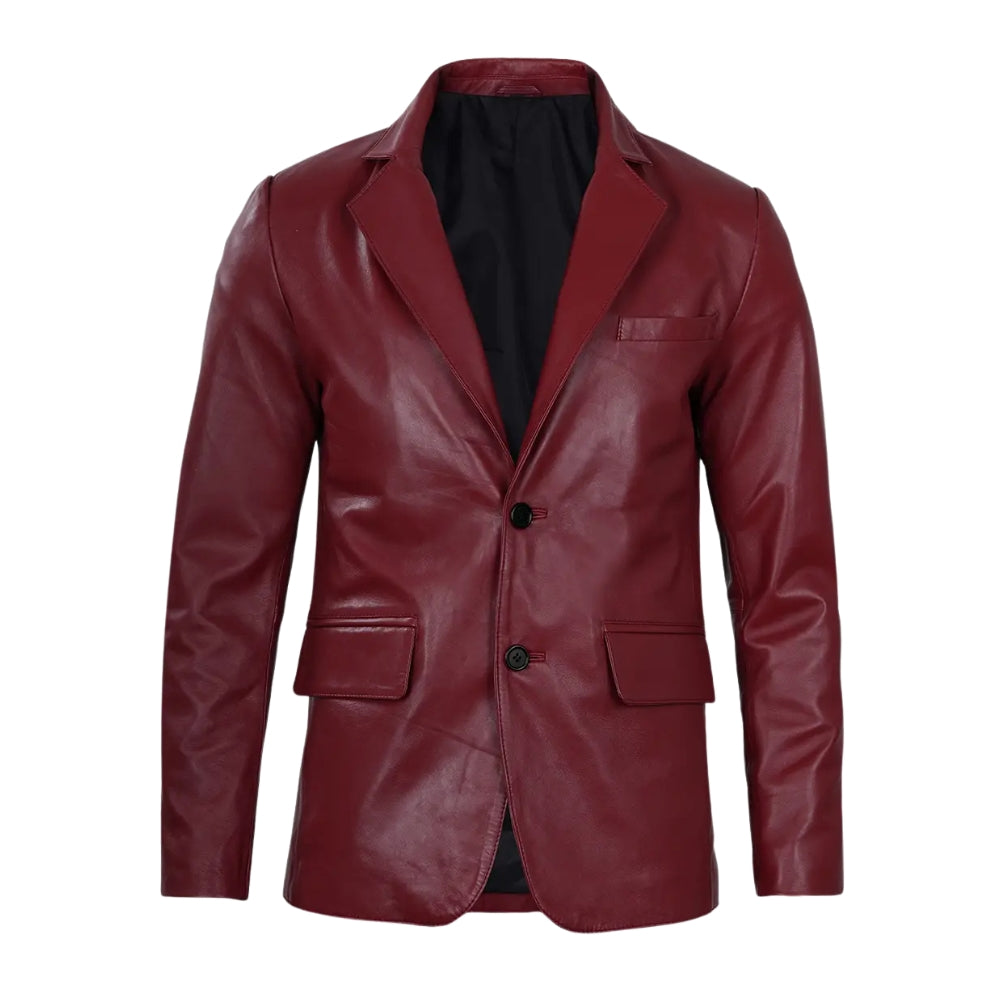 Men's Maroon Real Leather Blazer