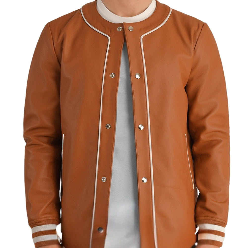 Brown Sheepskin Leather Varsity Jacket