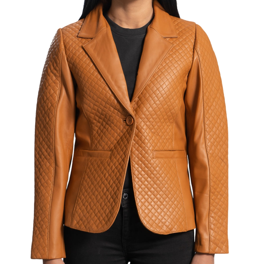 Cora Quilted Women's Brown Leather Blazer