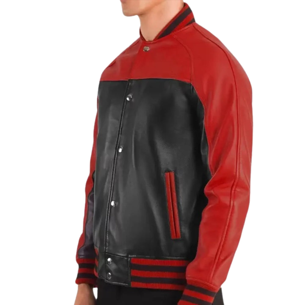 Men’s Black & Red Leather Varsity Jacket