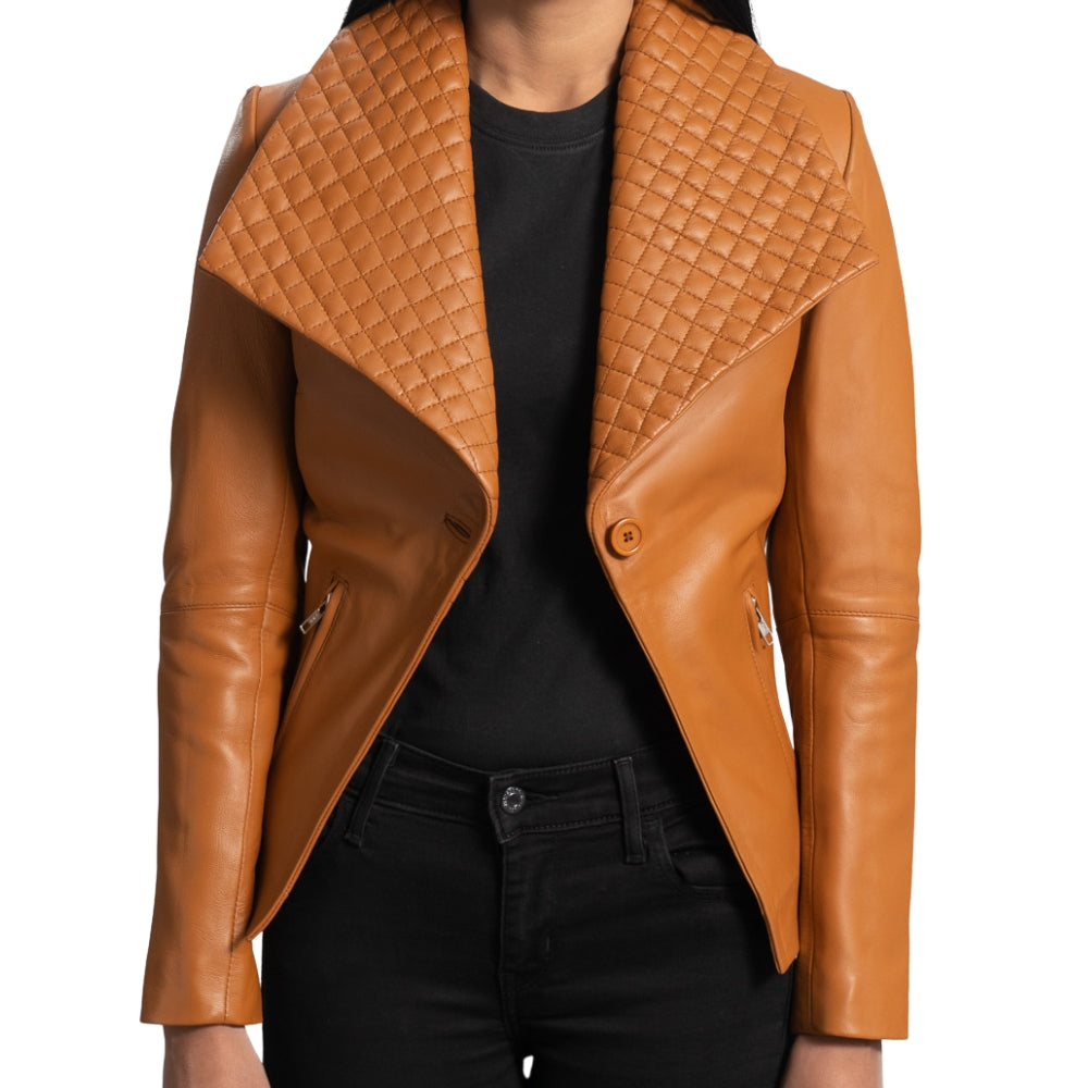 Women's Tan Brown Sheepskin Leather Blazer