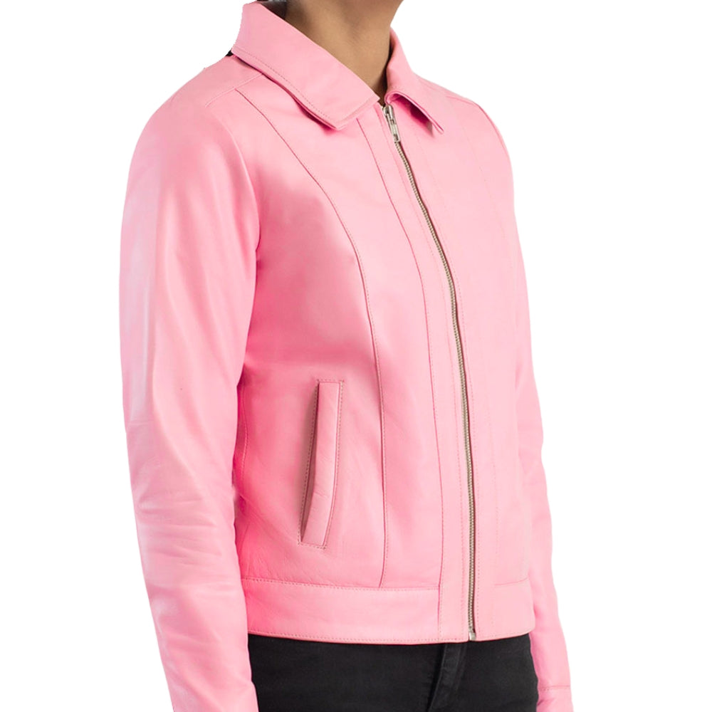 Pink Classic Collar Leather Jacket