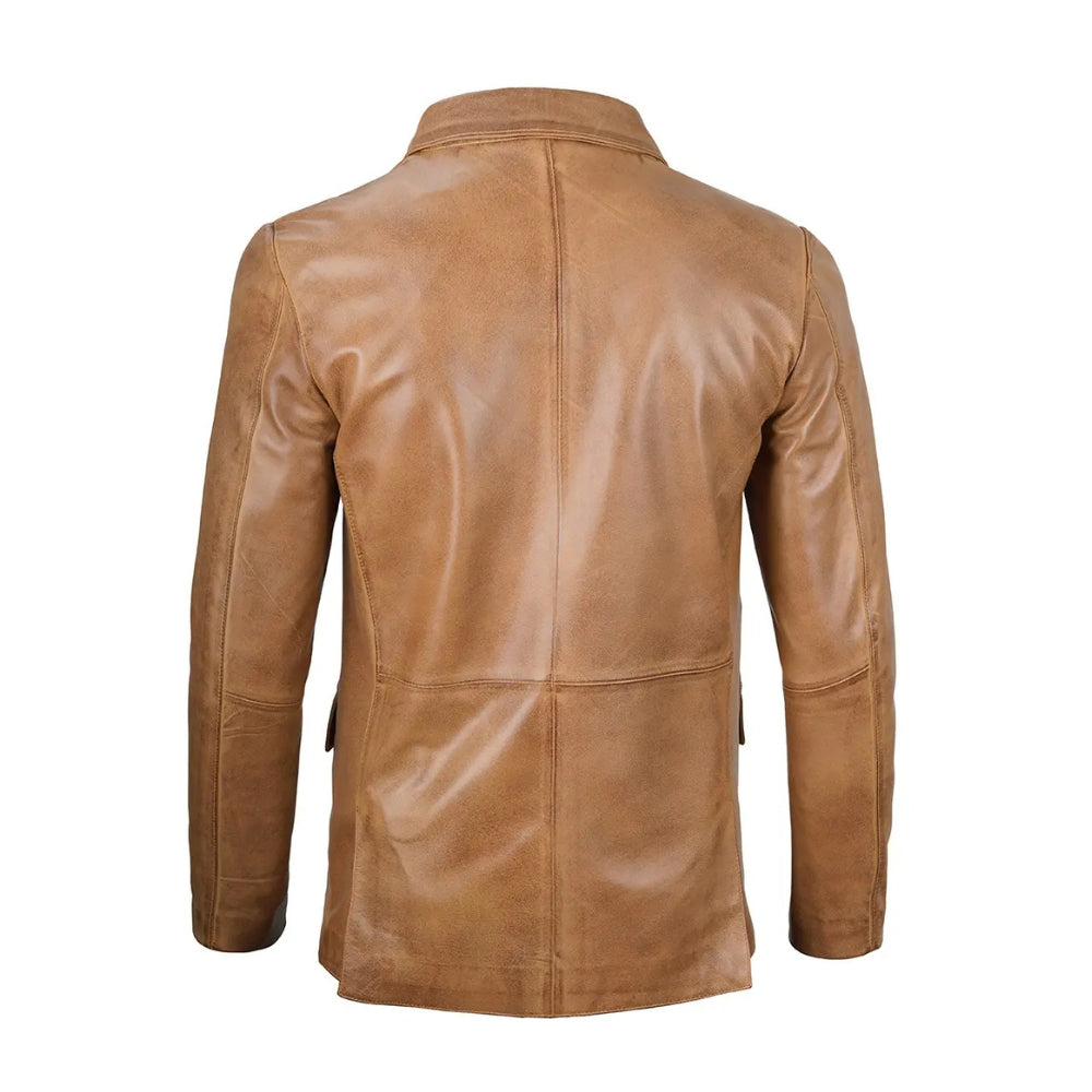 Men's Camel Leather Blazer Jacket