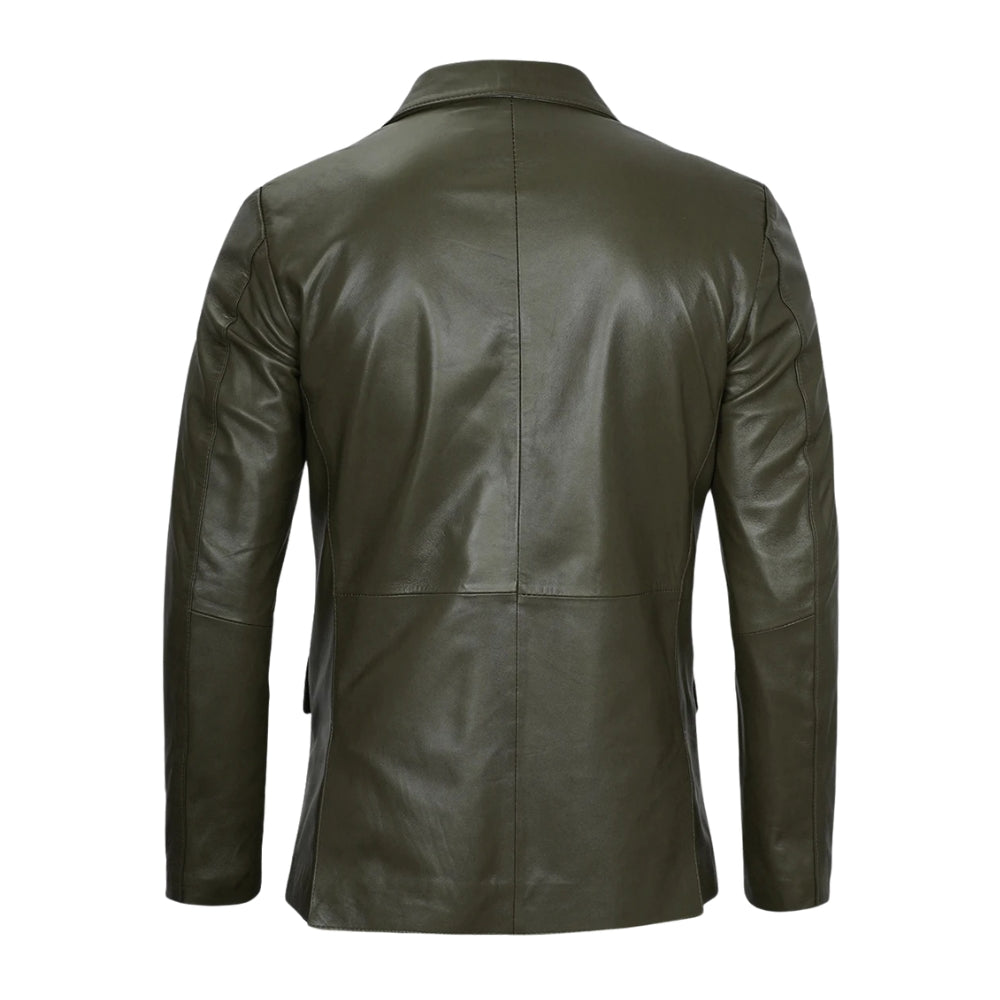 Men's Dark Green Blazer Real Leather Jacket