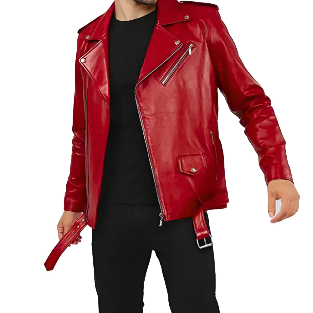 Red Leather Motorcycle Biker Jacket – Alexander Edition