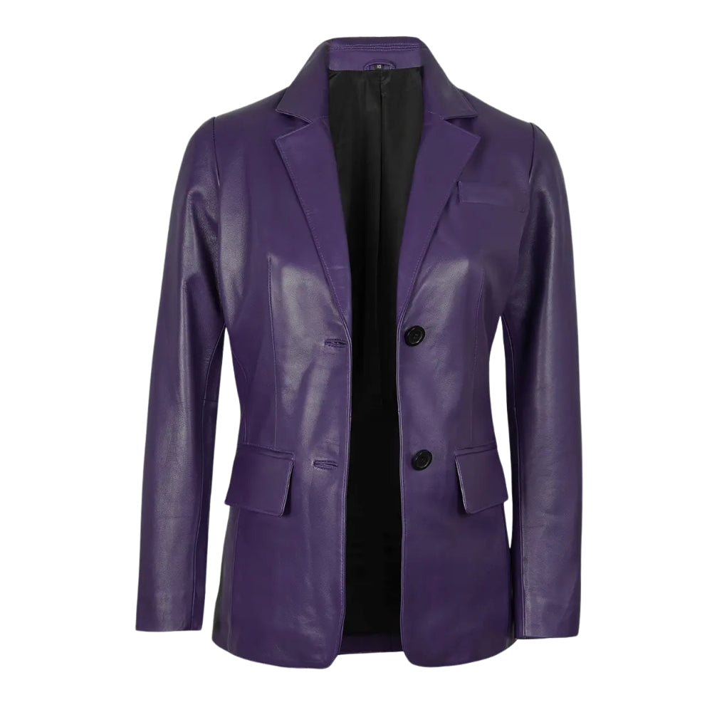 Women's Purple Leather Blazer Jacket