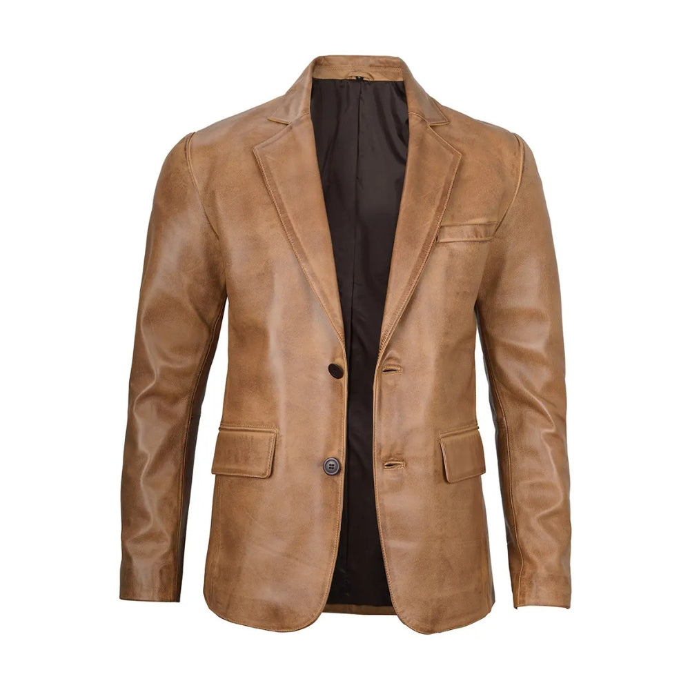 Men's Camel Leather Blazer Jacket