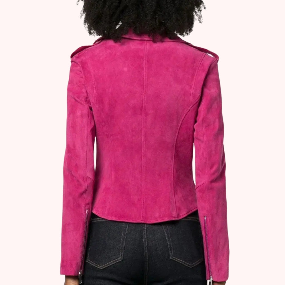 Pink Suede Leather Biker Jacket