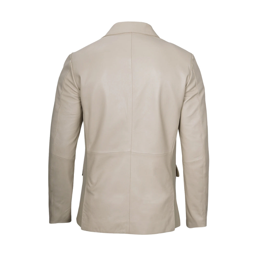 Men's Beige Real Leather Blazer Jacket