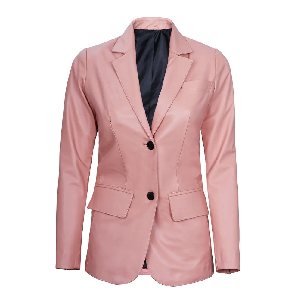 Pink Women’s Real Leather Blazer Jacket