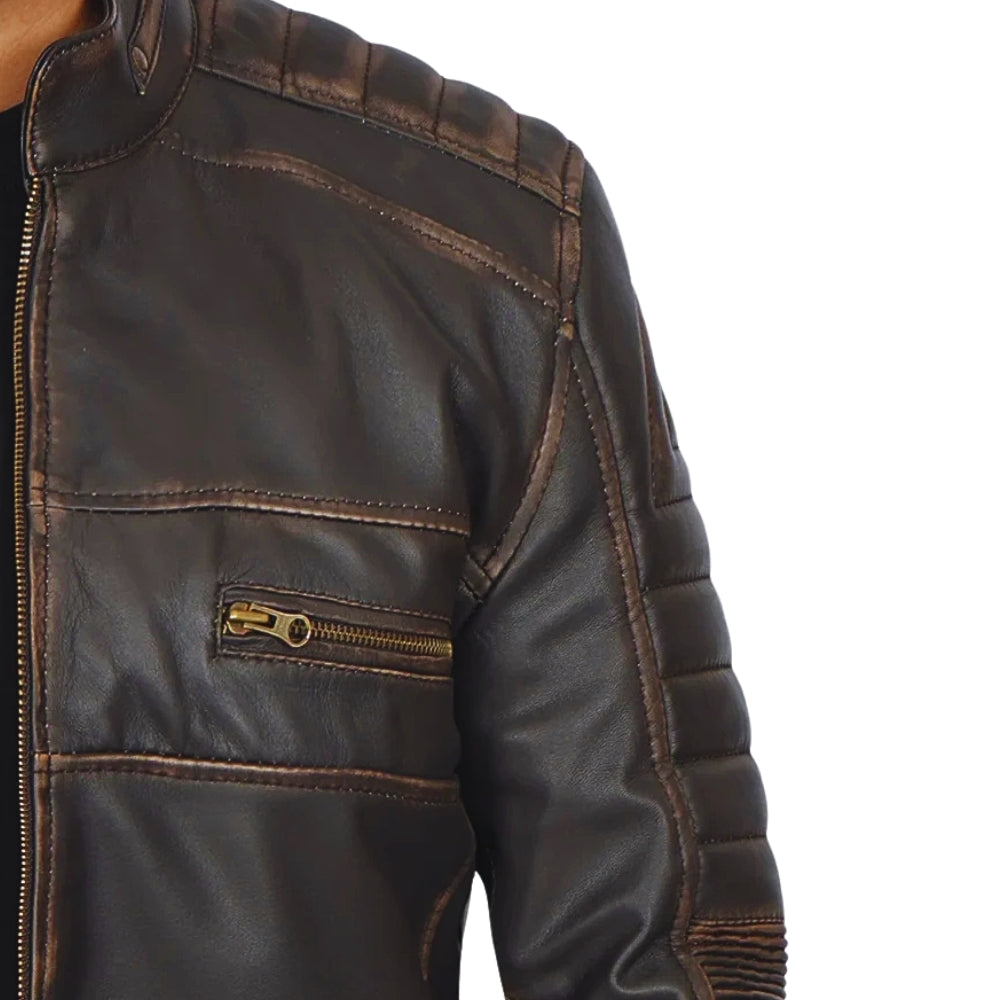 Dark Brown Motorcycle Leather Biker Jacket – Cafe Racer Style