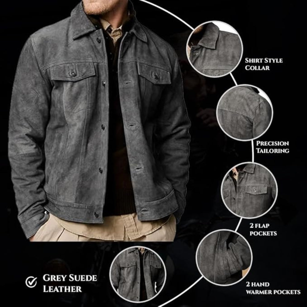 Men’s Premium Suede Leather Trucker Jacket