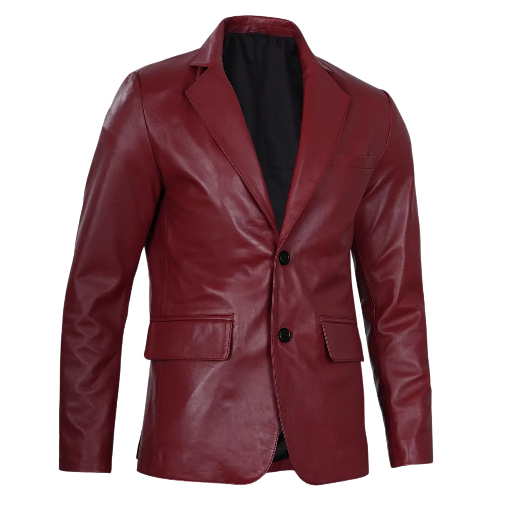 Men's Maroon Real Leather Blazer