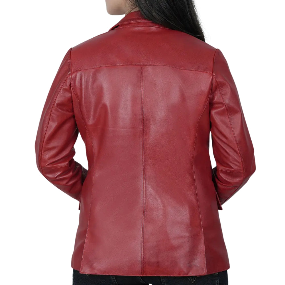 Women’s Red Leather Blazer Jacket