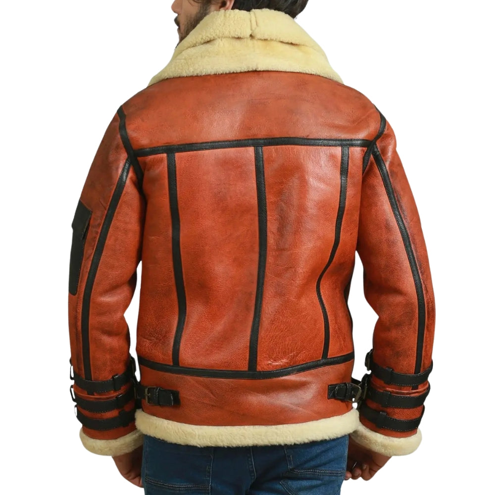 Men's Brown Sheepskin Leather Shearling Bomber Jacket