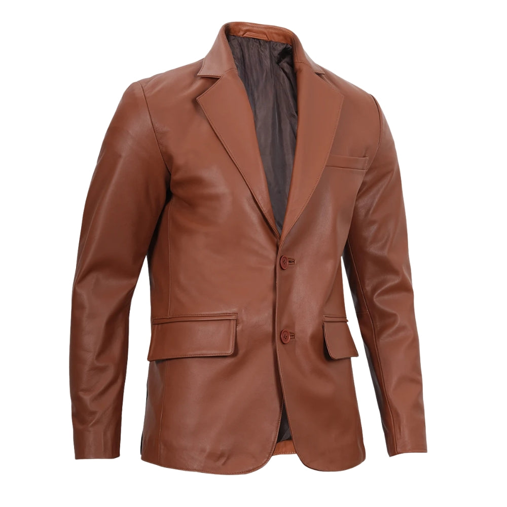 Men's Cognac Brown Leather Blazer Jacket