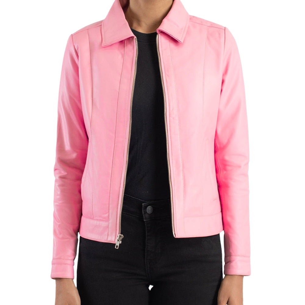 Pink Classic Collar Leather Jacket