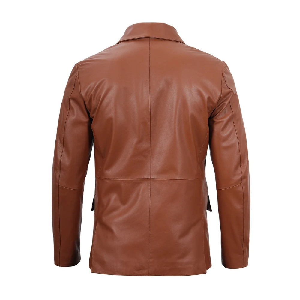 Men's Cognac Brown Leather Blazer Jacket