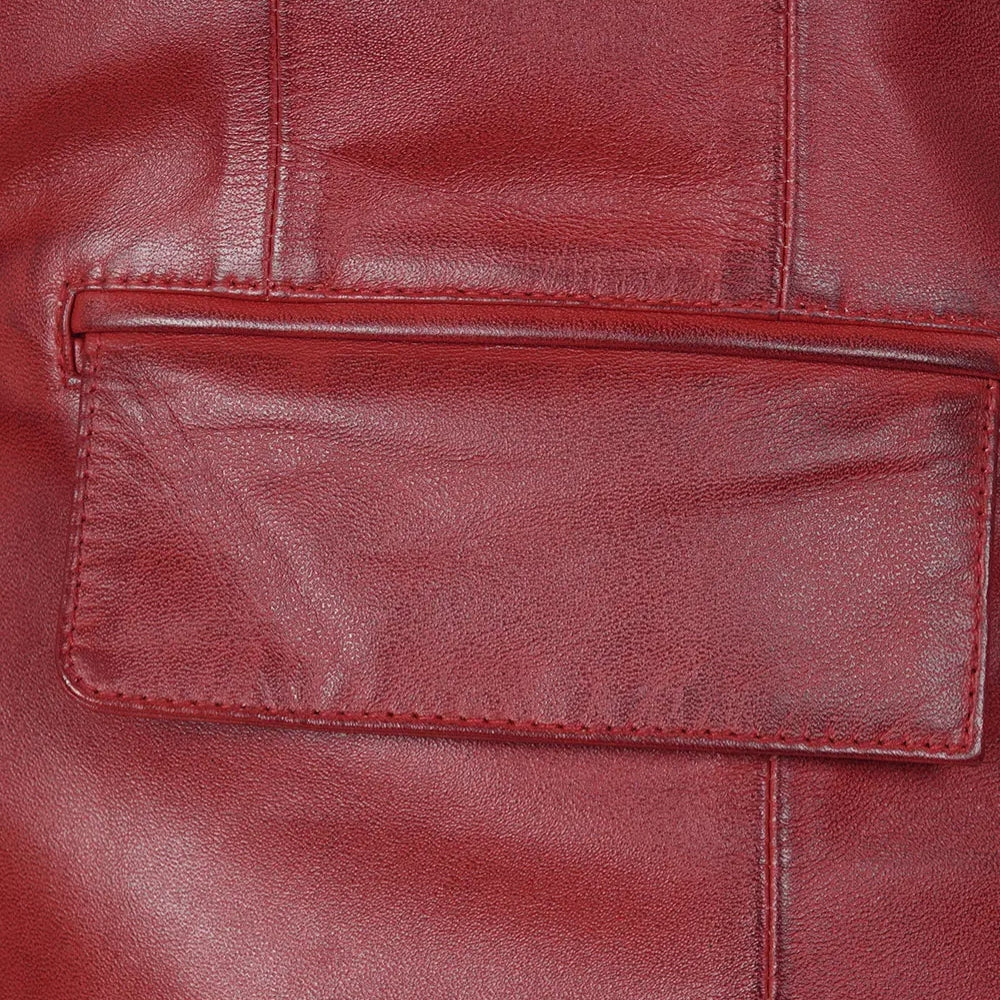 Women’s Red Leather Blazer Jacket