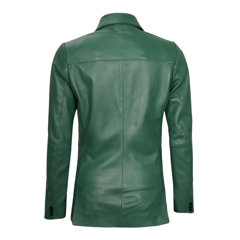 Women's Green Real Leather Blazer Jacket