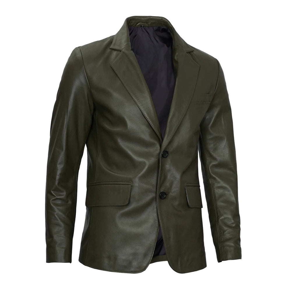 Men's Dark Green Blazer Real Leather Jacket