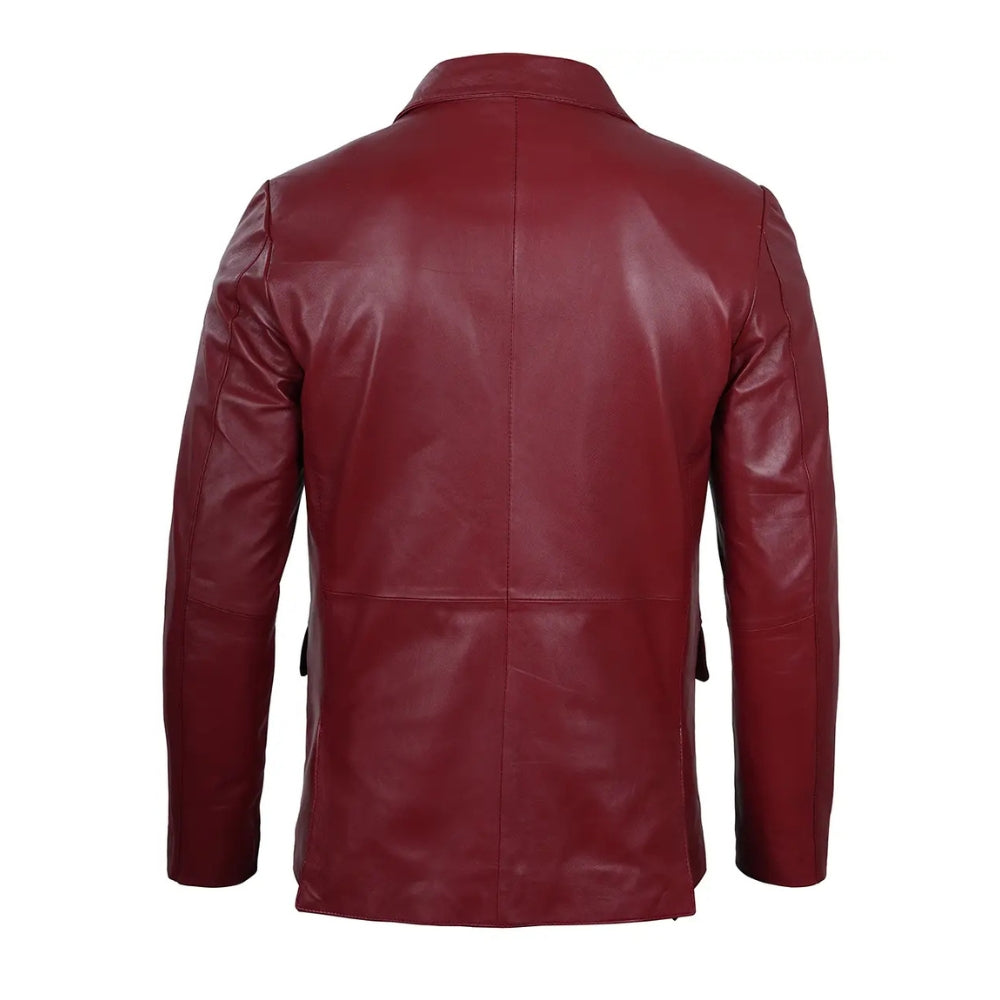 Men's Maroon Real Leather Blazer