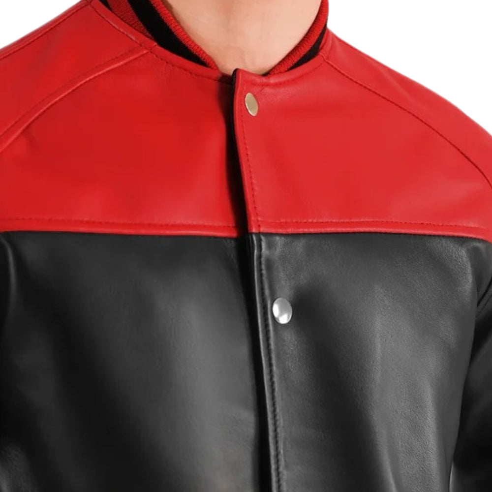 Men’s Black & Red Leather Varsity Jacket