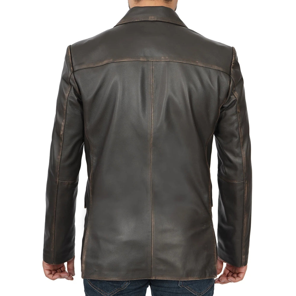 Men's Dark Brown Rub Off Leather Blazer