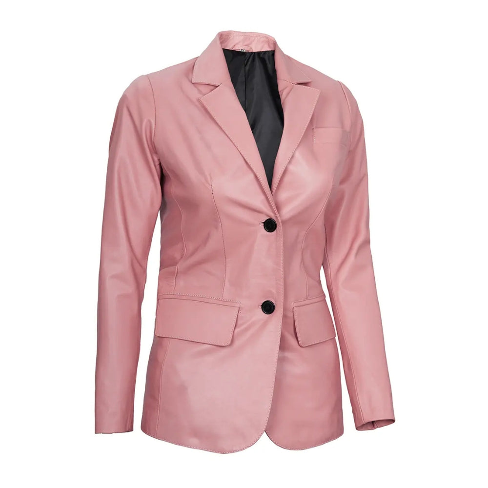 Pink Women’s Real Leather Blazer Jacket