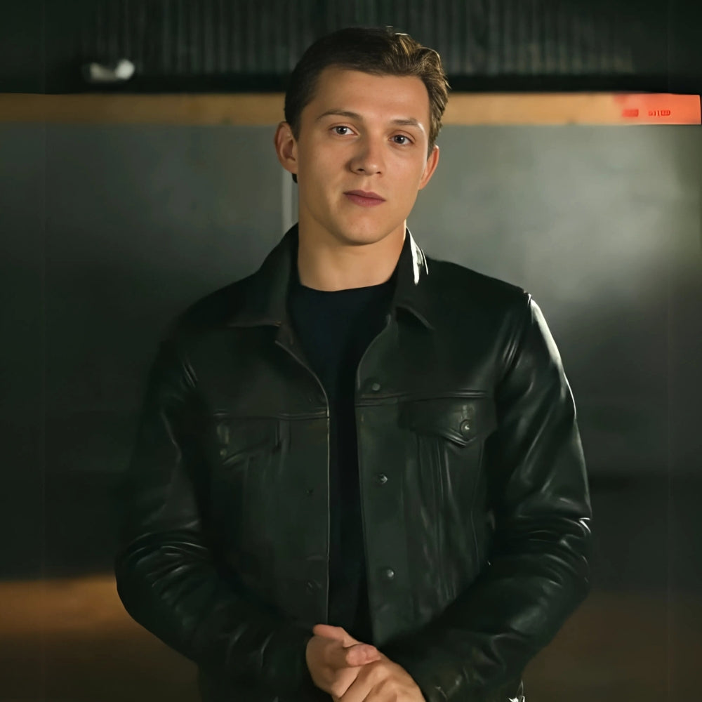 TOM HOLLAND UNCHARTED BLACK LEATHER JACKET