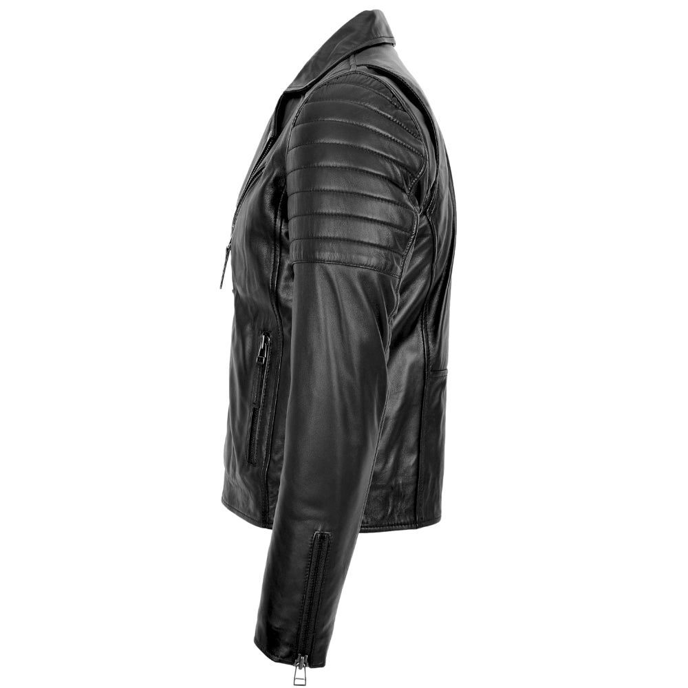 Mens Leather Biker Jacket Dual Zip