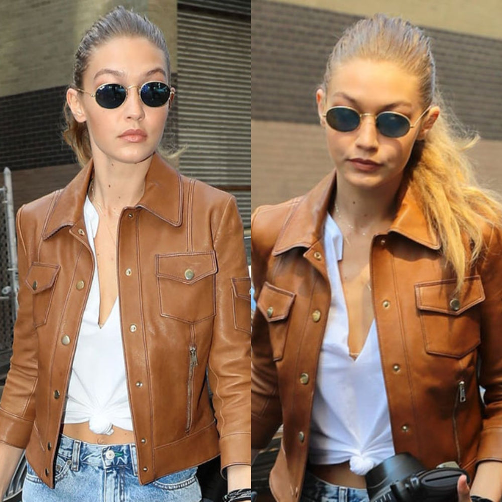 Gigi Hadid Brown Leather Jacket