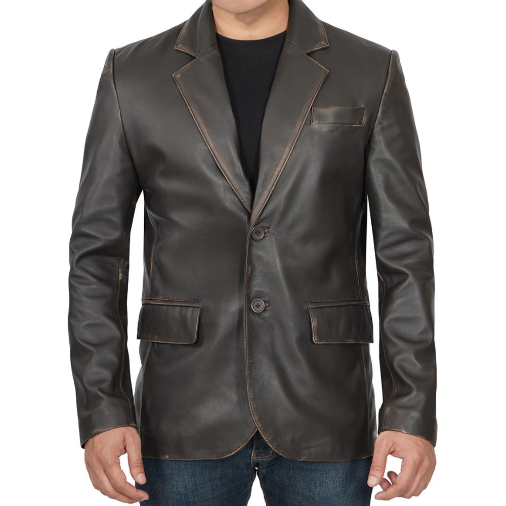 Men's Dark Brown Rub Off Leather Blazer